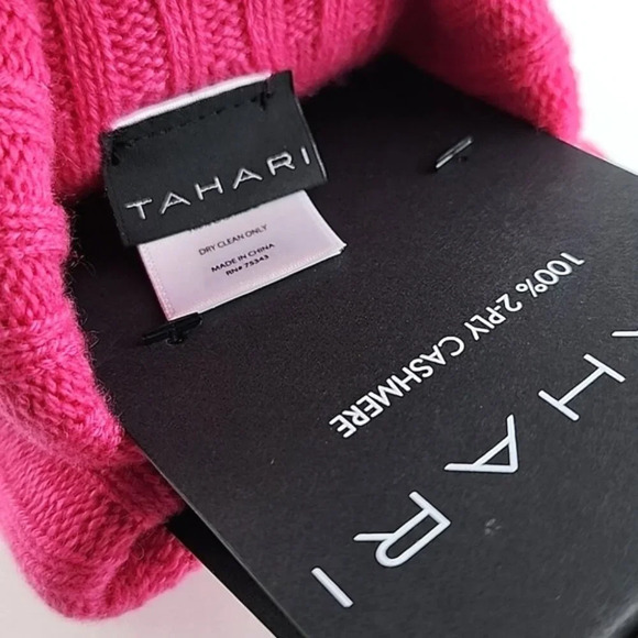 TAHARI Women's 100% 2 Ply Cashmere Hot Pink Ribbed Knit Mitts Size M/L - Picture 5 of 7